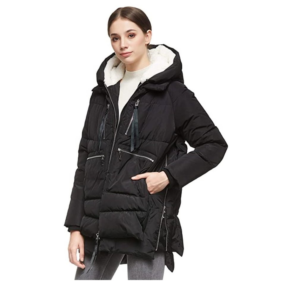 NWT Orolay Womens Winter Ski Jacket Quilted Mid-Length Puffer Black M $250 N2